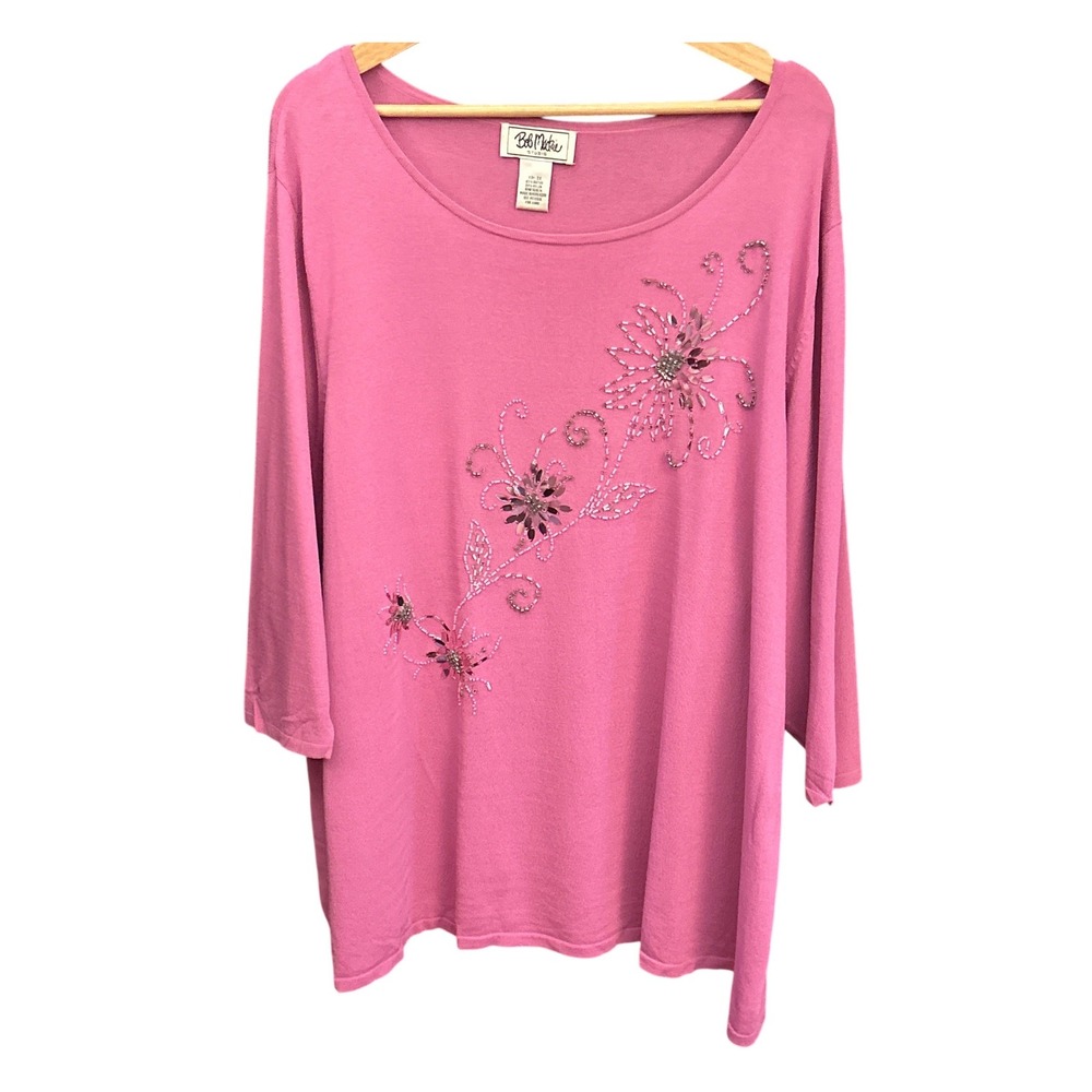 90s Bob Mackie Studio Beaded Floral Knit Top Grannycore Glam Art Deco